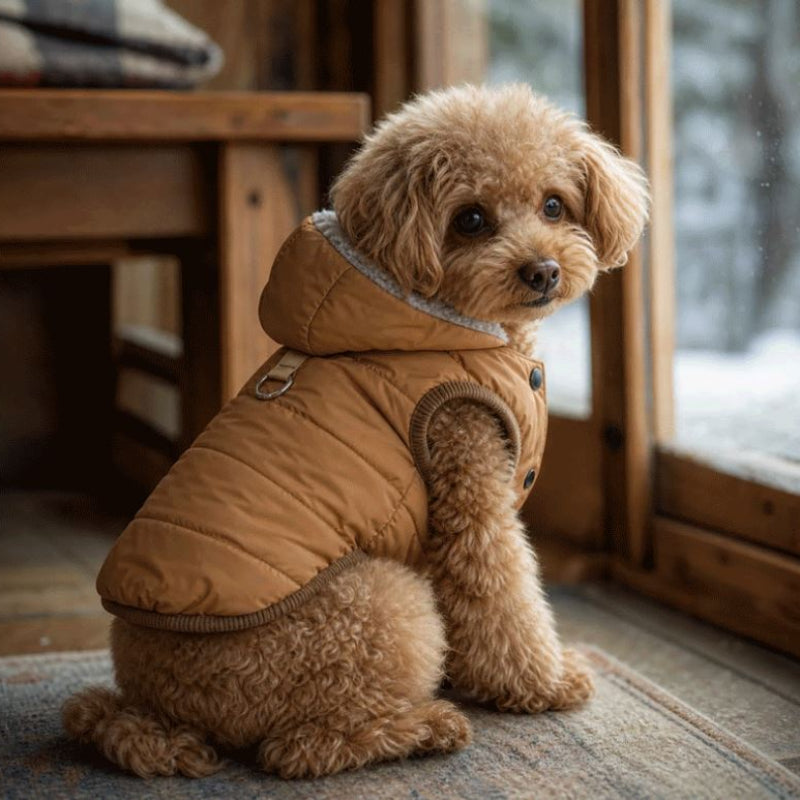 Manteau pour chien marron en intérieur