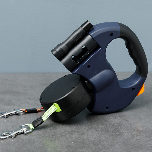 laisse double enrouleur pour chien bleue
