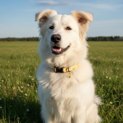 collier chiot jaune motif abeille jaune à la campagne