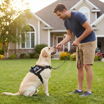 Harnais chien récompense dans le jardin