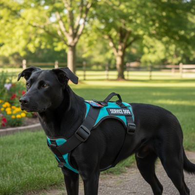 Harnais chien vert au parc