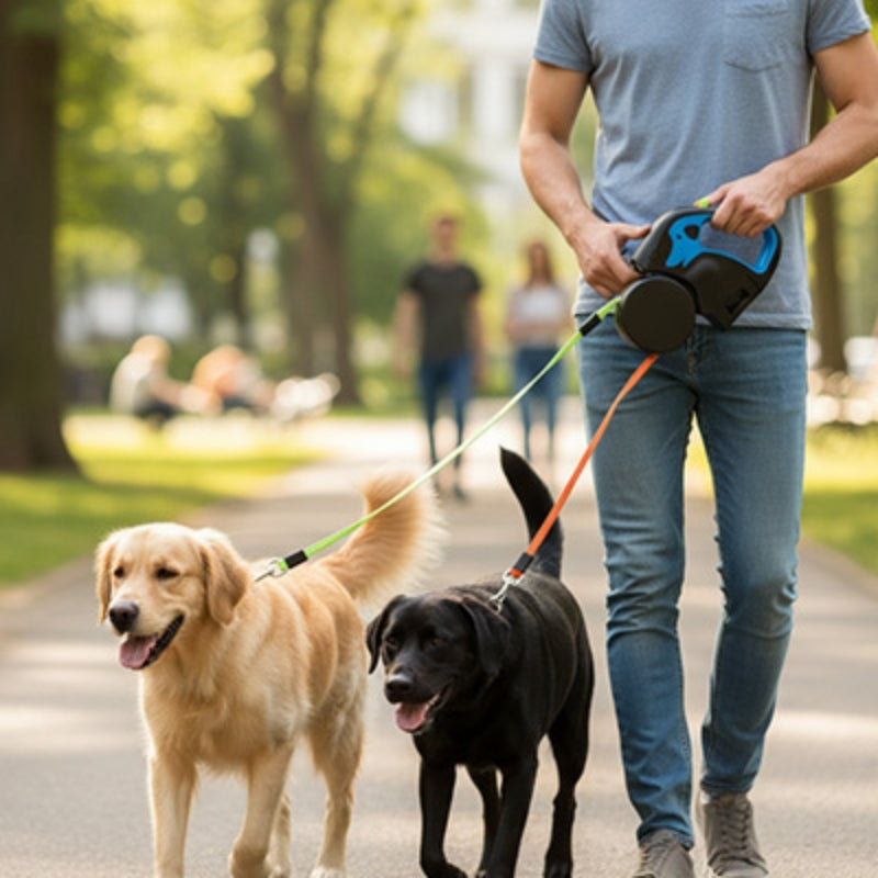 Laisse double pour chien en promenade au parc public