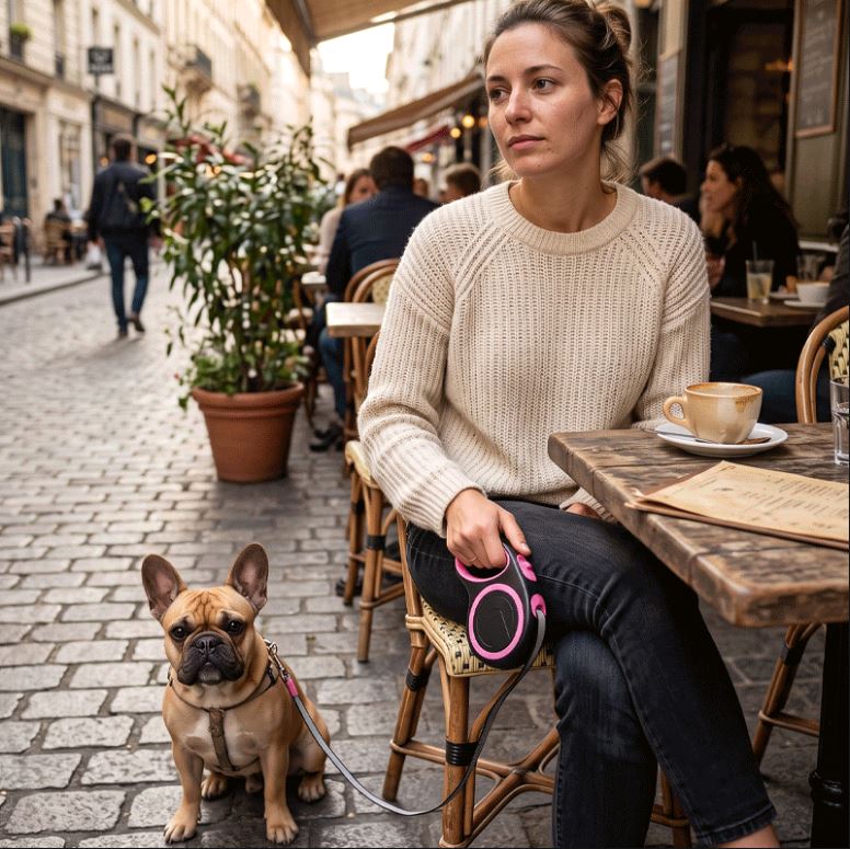 Laisse pour chien enrouleur au resto