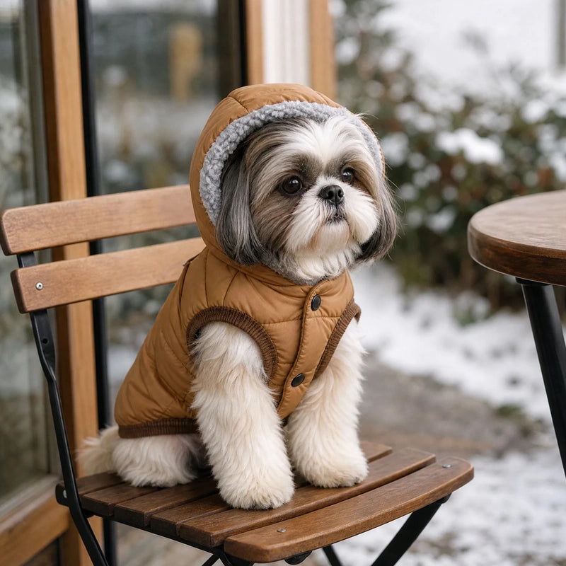 Manteau pour chien marron sur chaise