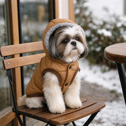 Manteau pour chien marron sur chaise