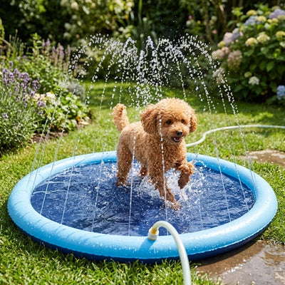 Piscine chien gonflable au jardin