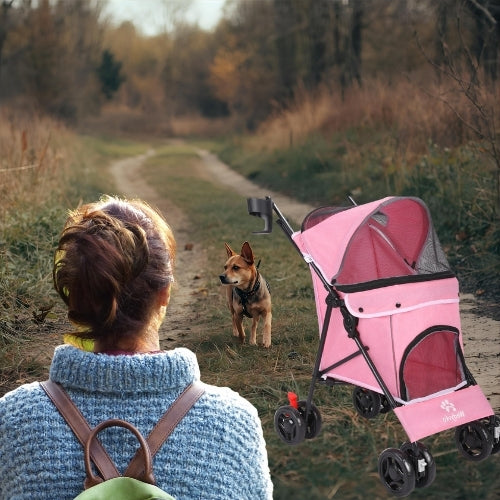 poussette pour chien promenade en forêt