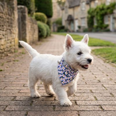 bandana chien bleu à motifs fleurs