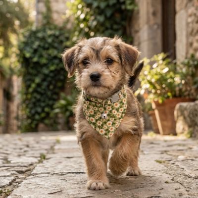 bandana chien vert à motifs fleurs