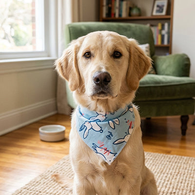 bandana pour chien bleu à motifs de lapin