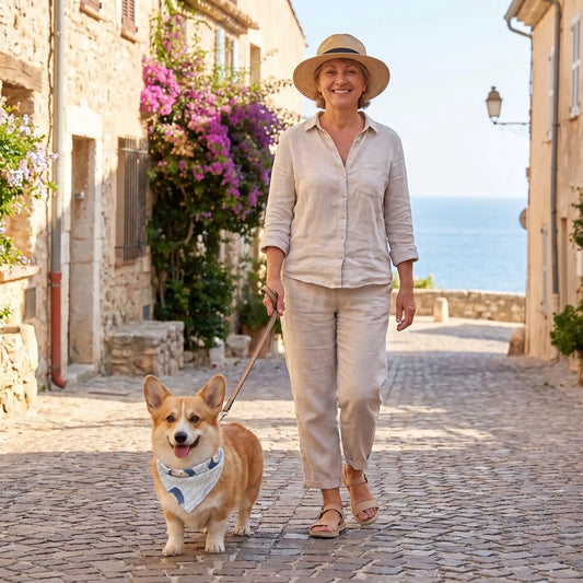 Corgi avec son bandana pour chien en balade