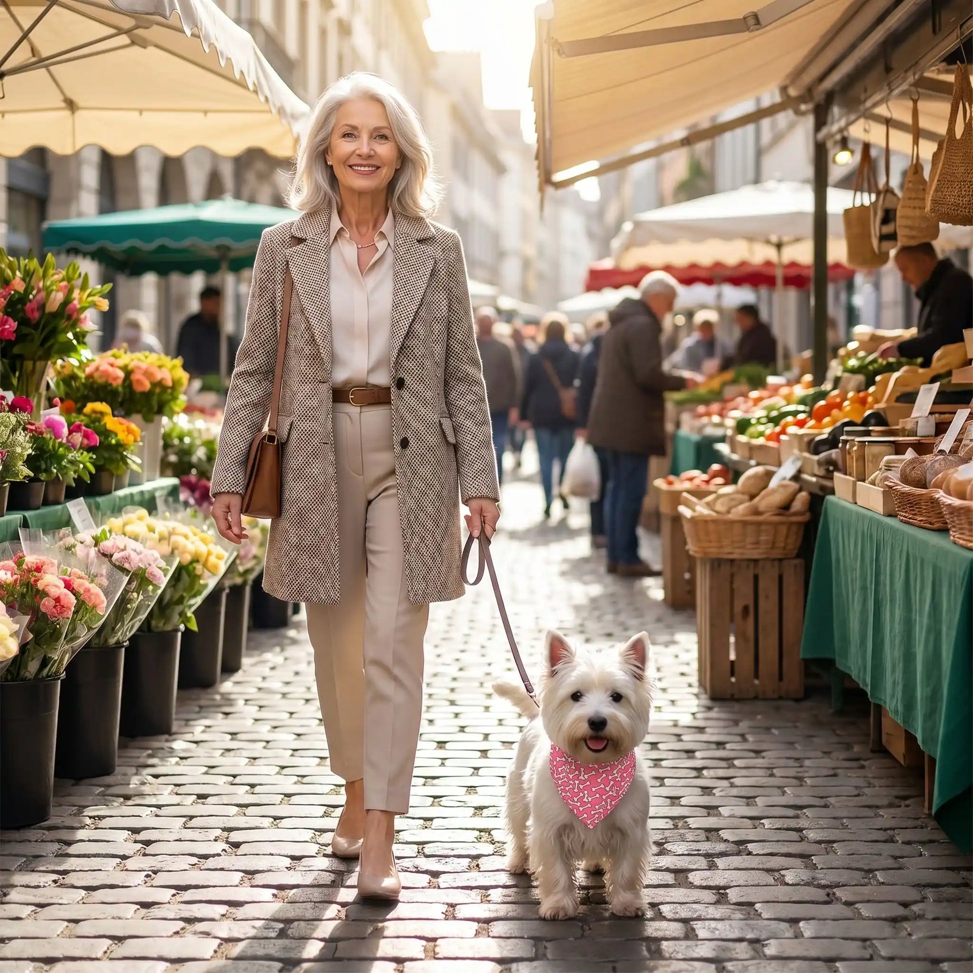 balade au marché avec le bandana pour chien