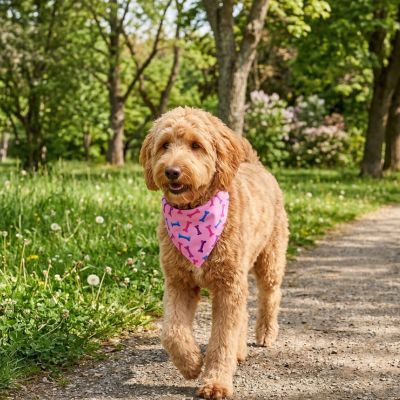 bandana pour chien rose au parc
