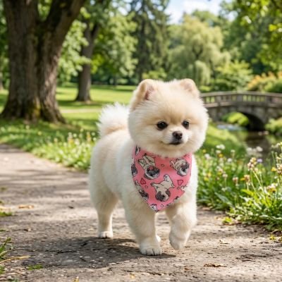 Bandana pour chien rose au parc