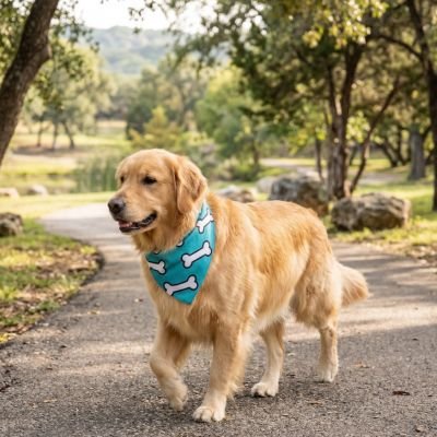 Bandana pour chien turquoise au parc