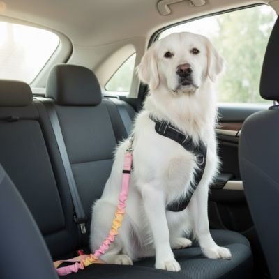 Ceinture de sécurité pour chien jaune et rose