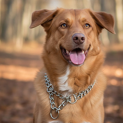 collier chien style chaine en forêt