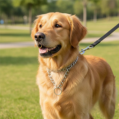 collier chien style chaîne au parc