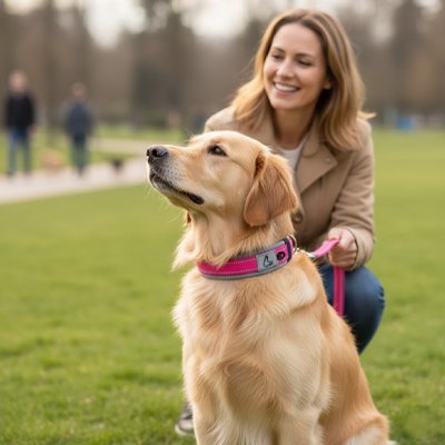Collier pour chien au cou de Max en pause au parc