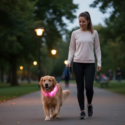 Colliers lumineux pour chiens en promenade