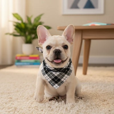 foulard chien à carreaux noir et blanc