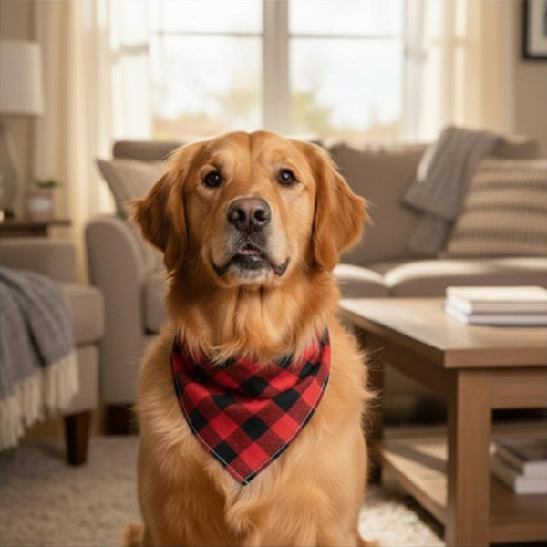 foulard chien à carreaux rouge et noir