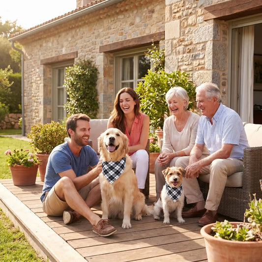 une famille heureuse avec ce foulard chien