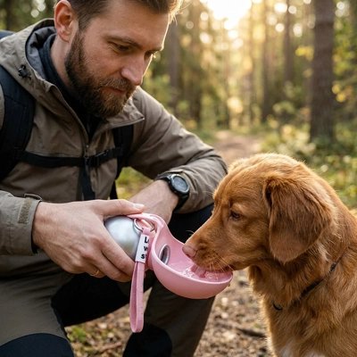 Gourde pour chien en forêt