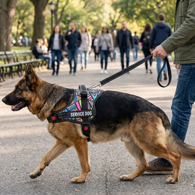 harnais chien motif mosaïque au square