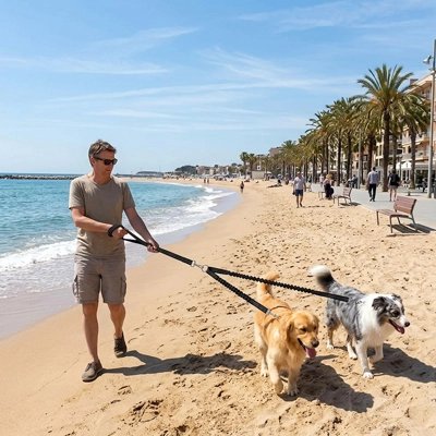 Laisse double pour chien à la plage
