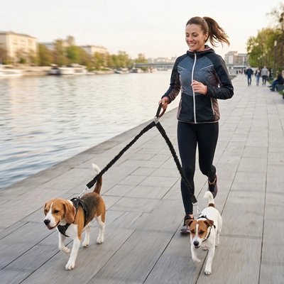 Laisse double pour chien au bord de l'eau