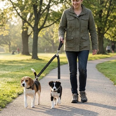 Laisse double pour chien au parc