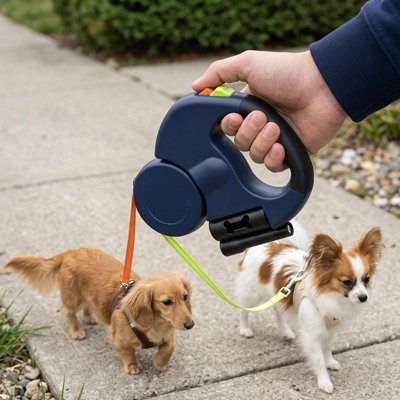 Laisse double pour chien bleue