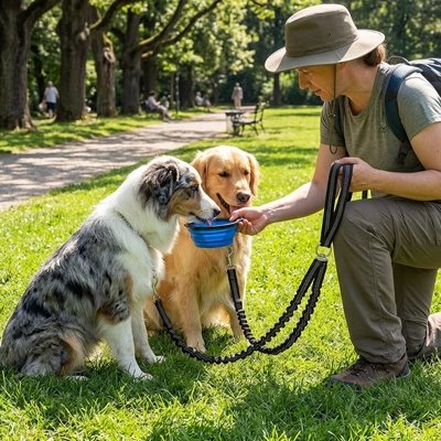 Laisse double pour chien en forêt