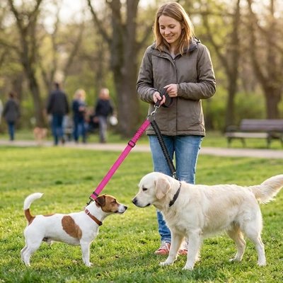 Laisse double pour chien au parc