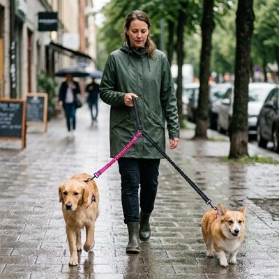 Laisse double pour chien rose