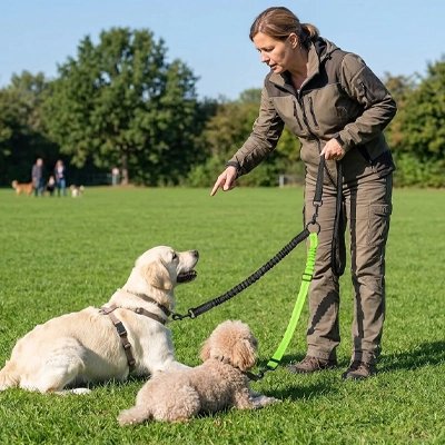 Laisse double pour chien éducation au parc