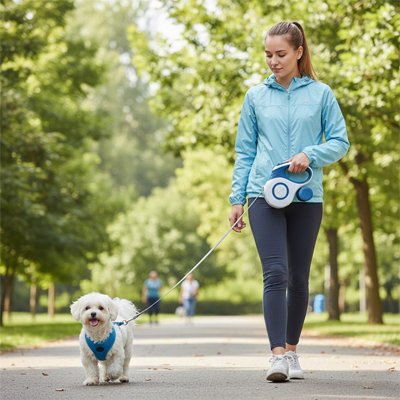 Laisse enrouleur chien au parc