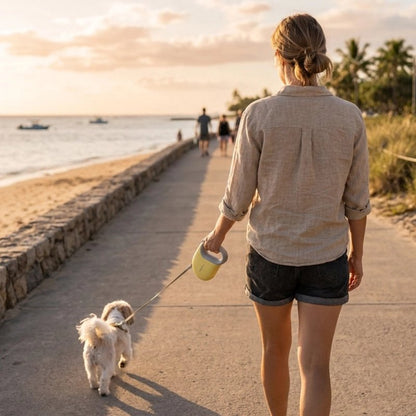 Laisse enrouleur chien bord de mer