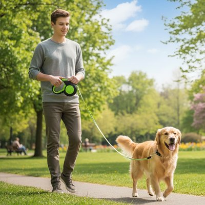 Laisse enrouleur pour chien au parc
