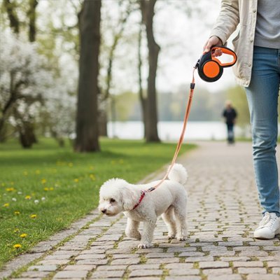 Laisse enrouleur pour chien orange