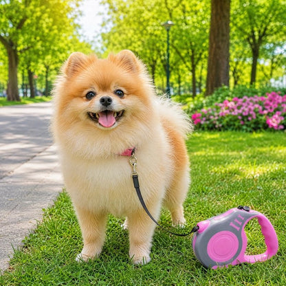 Laisse enrouleur pour petit chien rose