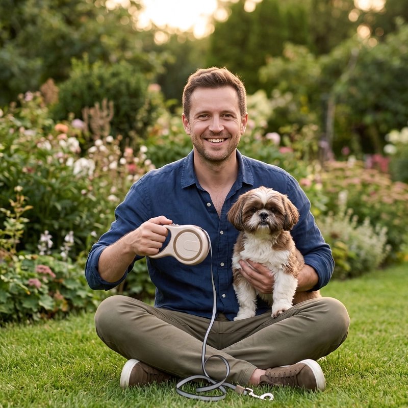 Laisse pour chien enrouleur beige
