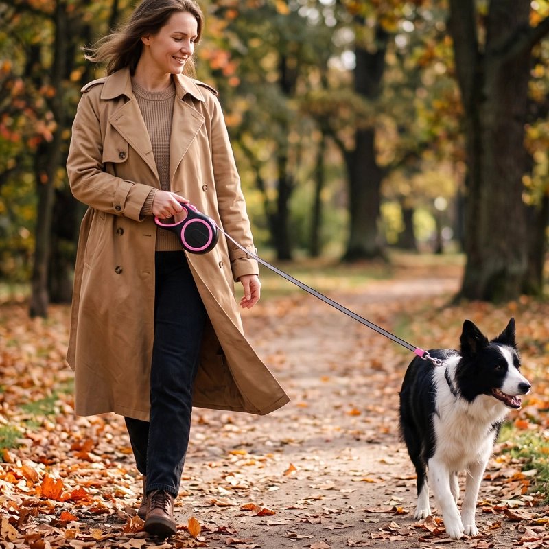 Laisse pour chien enrouleur rose automne