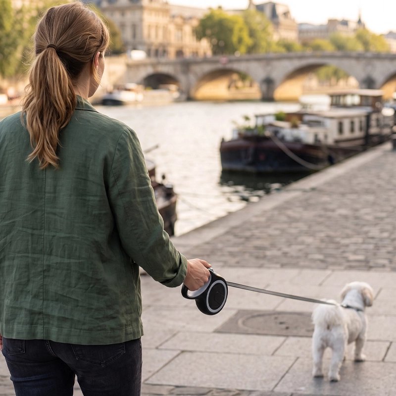 Laisse pour chien enrouleur sur les quais