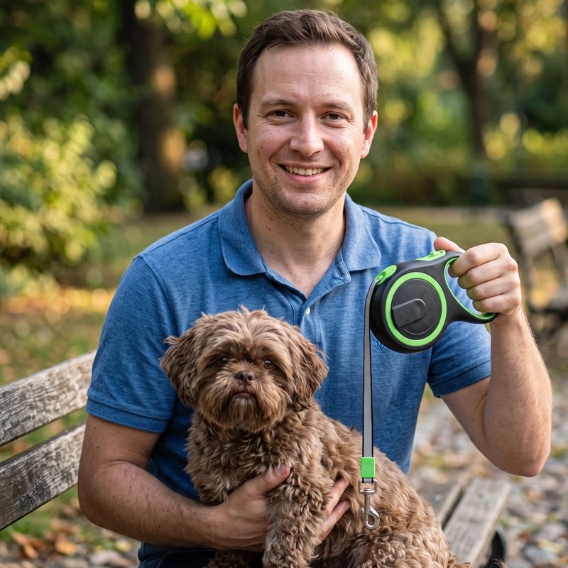 Laisse pour chien enrouleur vert au parc