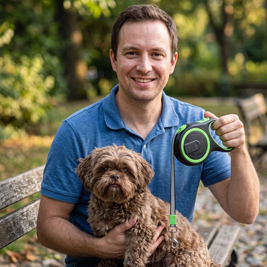 Laisse pour chien enrouleur vert au parc