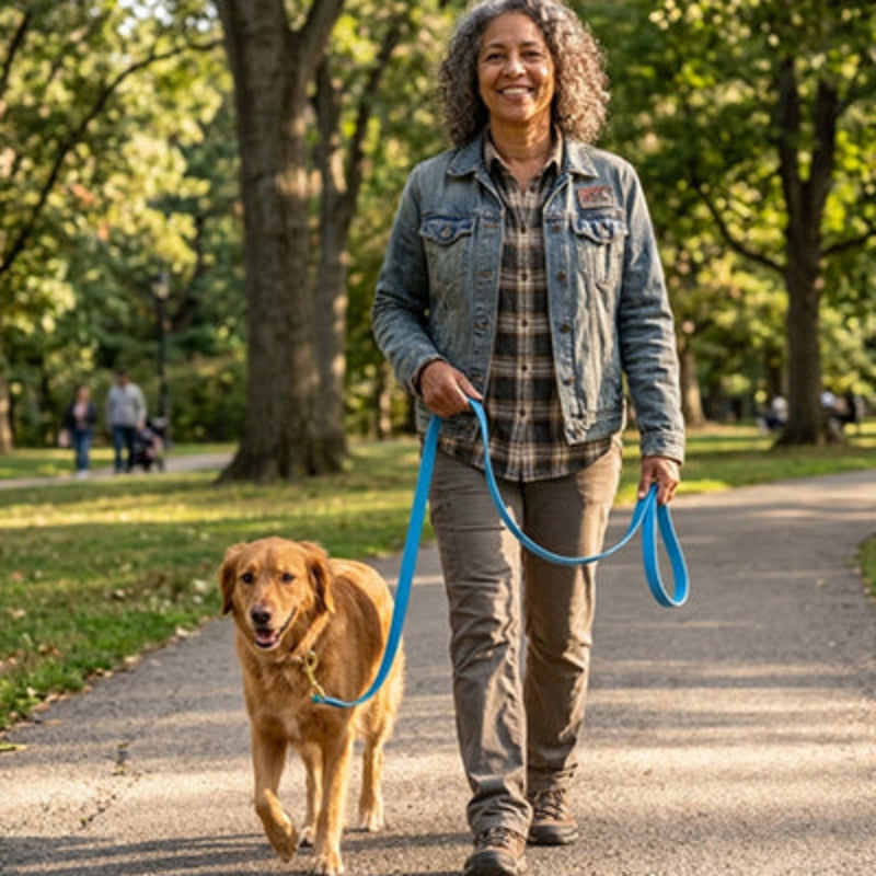 Balade au parc avec la longe chien
