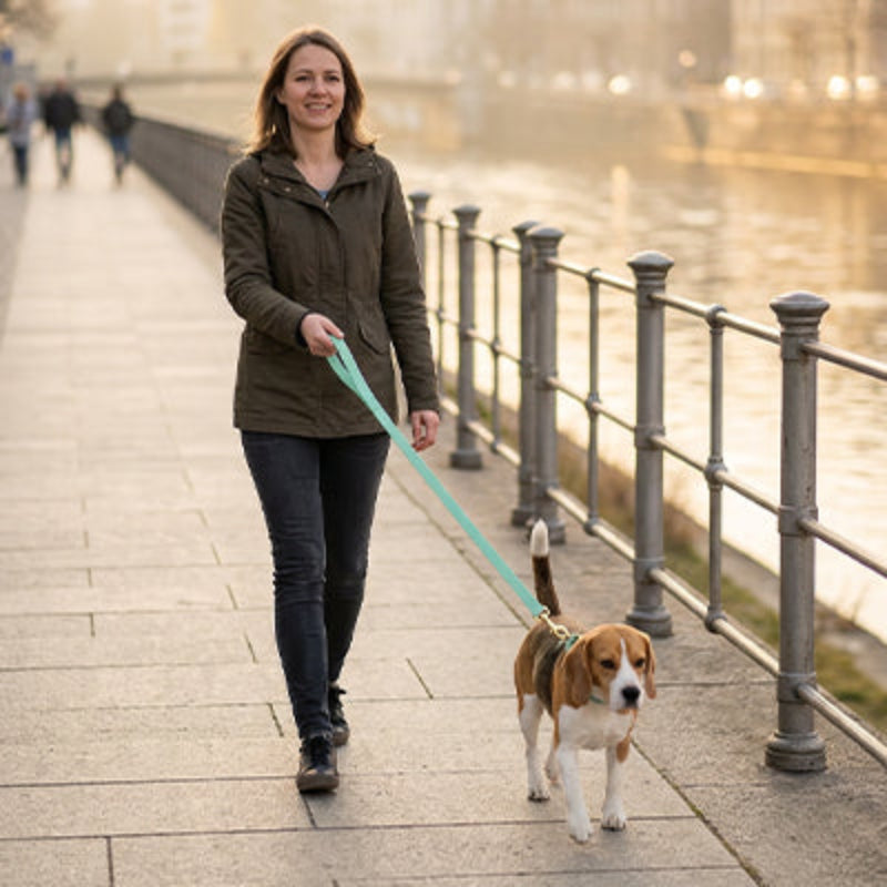 Longe chien promenade le long du fleuve
