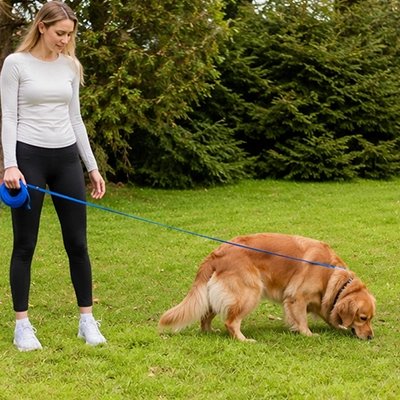 Longe pour chien bleue au parc